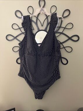 Shade & Shore Black with White Polka Dot One-Piece Swimsuit